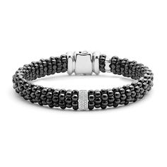 Featuring a combination of sterling silver and ceramic materials, this Black Caviar bracelet showcases a stunning diamond as its secondary gemstone, creating a sleek and sophisticated design. With a primary color of black, this bracelet is a must-have for any jewelry collection. Lagos Bracelet, Lagos Jewelry, Bar Jewelry, Diamond Bar, Black Caviar, Black Ceramic, Silver Diamonds, White Gold Diamonds, Silver Bracelets