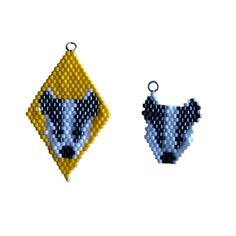 two pieces of beaded fabric with an animal head