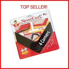 an ad for never curl, with the caption's top seller in red and white