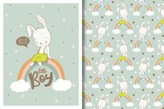 an image of two greeting cards with bunnies and rainbows