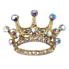 Vintage Style Princess Crown Brooch Pin With Aurora Borealis Rhinestones Gold Tone This Vintage-Style Princess Crown Brooch Pin From Crown Brand Is A Striking Accessory For Women. Adorned With Aurora Borealis Rhinestones And Set In A Gold Tone, It Adds A Regal Touch To Any Outfit. Vintage Style Brooch Princess Crown Design Gold-Tone Finish Adorned With Aurora Borealis Rhinestones Bar Clasp For Secure Hold Ideal For Women Made With High-Quality Rhinestones Gorgeous Brooch Fit For A Queen! Feature Crown Brooch, Crown Gold, Rhinestone Crown, Outfit Vintage, Crown Design, Princess Crown, Blue Gems, White Rhinestone, Tiaras And Crowns