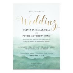 a wedding card with watercolor paint on it