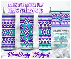 three tumbles with different designs on them and the words, minnesota pattern only, ombre fire color