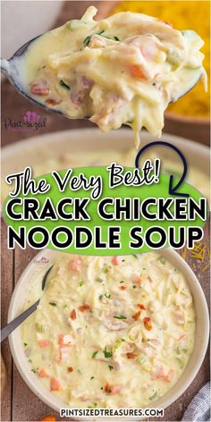 Prepare a quick and satisfying dinner in just 20 minutes with Pint-sized Treasures' homemade crack chicken noodle soup. It is cooked on the stovetop and features savory rotisserie chicken and egg noodles. It's the ideal comfort food for an easy and satisfying dinner. Chicken And Egg Noodles, Rotisserie Chicken Soup, Egg Noodle Recipes, Creamy Chicken Noodle Soup, Chicken Soup Recipes, Chicken Noodle Soup