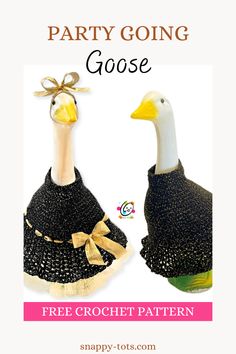 two ducks dressed in black and gold with the words party going goose free crochet pattern