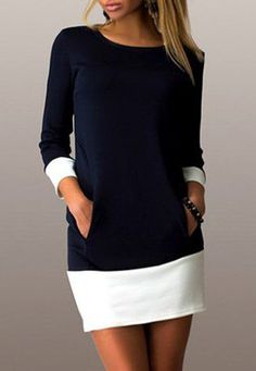 cool Casual Color Block Scoop Neck Long Sleeve Mini Dress For Women Shorts For, Blue Bodycon, Pants Short, Block Color, Women Bodycon Dress, Mini Dresses For Women, Shorts Women, Short Shorts, Work Attire