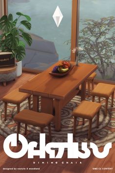 an image of a dining table and chairs in front of a window with the words okut on it