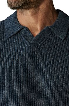 A thickly ribbed cotton blend brings softness and comfort to a polo-style sweater that's made with a touch of warm wool and topped with a simple, sporty V-neck collar. 28 1/2" length (size Medium) Johnny collar Long sleeves Ribbed cuffs and hem 60% cotton, 30% nylon, 10%% merino wool Hand wash, dry flat Imported Johnny Collar, Style Sweater, Polo Style, Polo Sweater, Neck Collar, Steel Blue, Merino Wool, Cotton Blend, Size Medium