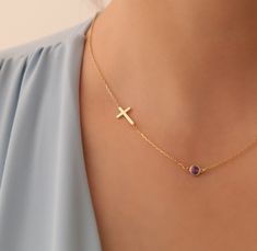 PERSONALIZED CROSS BIRTHSTONE   NECKLACE  Elevate your style and showcase your identity with our elegant Personalized  S'seways Birthstone Necklace. This exquisite piece of jewelry is designed to add a personal touch to your daily attire, making it a perfect accessory for any occasion, whether professional or casual. Introducing our "Side Cross with Birthstone Necklace" - a unique and symbolic accessory that seamlessly blends faith with personalization. Meticulously crafted, this necklace features a delicate side cross adorned with a birthstone of your choice. The side cross design adds a contemporary twist to the classic symbol, representing faith and spirituality in a modern, elegant form. The birthstone serves as a personalized touch, symbolizing individuality and capturing the essence Cross Necklace For Women, Necklace Christian, Mens Cross Necklace, Christian Gifts For Women, Personalized Cross, Necklace Elegant, Unisex Necklace, Etsy Personalized Gifts, Cross Design