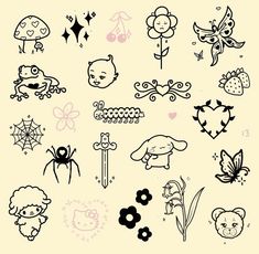 various tattoo designs on a white background