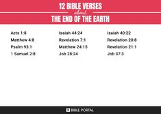 the 12 bible verses about the end of the earth, with red and white background