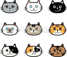 a set of cartoon cats with different facial expressions