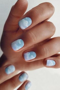 Wedding Nail Ideas, Stars Nails, Water Nails, Sky Nails, Short Gel Nails, Square Nail Designs, Blue Acrylic Nails, Short Square Nails, Wedding Nail