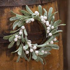 Glittered Mistletoe Candle Ring / Wreath 4.25 Inner Diameter-Craft Wholesalers-The Village Merchant 50 Candles, Ring Wreath, White Berries, Small Candle Holders, Candle Ring, Winter Floral, Mini Wreaths, Candle Rings, Holiday Centerpieces