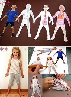 several pictures of children's clothes and paper dolls with instructions for them to make