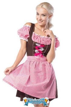 Dirndls zijn de traditionele klederdracht voor vrouwen tijdens het Oktoberfest. Zo ook onze korte variant dirndl Anne-Ruth Pink/Brown. Deze klassieke dirndl is een prachtige dirndl voor een nu wel zéér aantrekkelijke prijs!  Dirndl Anne-Ruth bestaat uit een tirolerjurkje, blouse en schortje. De dirndl Anne-Ruth is gemaakt van 100% polyester en is getailleerd. Ook bevat Anne-Ruth roze/witte sierlinten aan de voorkant met een roze geruite afwerking. De blouse is daarnaast afgewerkt met gesmokt kant.