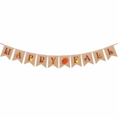 a happy fall banner hanging from a string