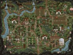 a large map with lots of trees and houses on it's sides, in the middle