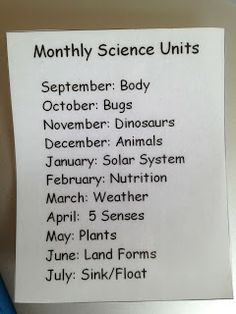 a sign posted on the side of a refrigerator that says, month of science units