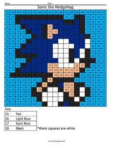 sonic the hedgehog cross stitch pattern is shown in blue and white, as well as black