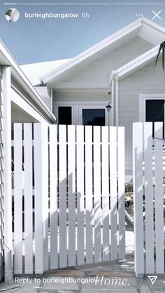 a white picket fence in front of a house with the words, burleigh buntag