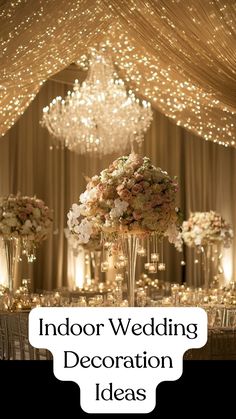 Elegant indoor wedding decorations with enchanting lighting and stunning centerpieces, perfect for creating a magical and unforgettable venue. Lighting For Wedding Reception, Decoration Ideas Wedding, Reception Wedding Decorations Indoor, Wedding Indoor Venue Ideas, Indoor Ballroom Wedding Reception, Wedding Decorating Ideas, Wedding Uplighting Ideas, Simple Elegant Wedding Decorations Reception Ideas, Wedding At Home Indoor