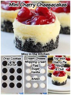 mini cherry cheesecakes with oreo cookies and cream filling