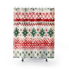 Watercolor Study of Christmas Patterns - Shower Curtain 71" × 74 Watercolor Study, Christmas Patterns, Patterned Shower Curtain, Relaxing Bath, Bath Mats, Christmas Pattern, Shower Curtains, Accent Colors, Bath Mat