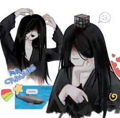 two women with black hair and one has a rubix cube on top of her head