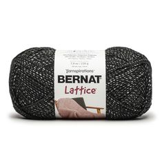 bernat lattiice yarn ball in black and white, on a white background