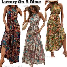 Sleeveless Maxi Dress With Vibrant Print, Chic Summer Patterned Maxi Dress, Sleeveless Colorful Patterned Maxi Dress, Sleeveless Patterned Colorful Maxi Dress, Sleeveless Summer Maxi Dress With Colorful Pattern, Sleeveless Patterned Maxi Dress, Trendy Halter Neck Maxi Dress For Beach, Sleeveless Colorful Maxi Dress For Vacation, Sleeveless Maxi Dress With Colorful Pattern For Vacation