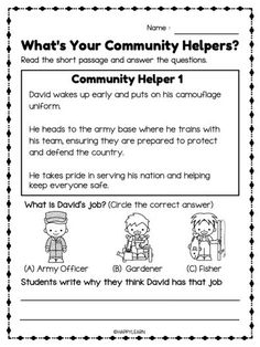 the community helper worksheet for students to learn how to read and write