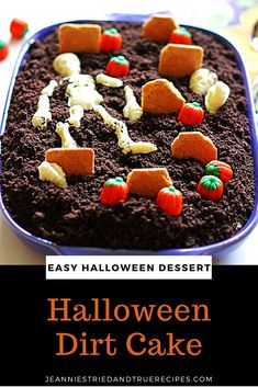 an easy halloween dirt cake recipe in a pan