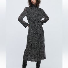 Beautiful Dress! The Dress Comes With The Belt. Chic Long Sleeve Polka Dot Midi Dress, Elegant Long Sleeve Polka Dot Midi Dress, Polka Dot Midi Dress For Work In Fall, Polka Dot Midi Dress For Fall Workwear, Polka Dot Midi Length Workwear Dresses, Polka Dot Midi Dress For Work, Polka Dot Midi Length Dresses For Work, Spring Polka Dot Midi Dress For Work, Chic Polka Dot Midi Dress