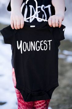 Comes with 2 shirts (pick sizes in drop down menu) and 1 black bodysuit in 6M. If you want a smaller bodysuit, I can do either a NB or 3M bodysuit in white with black writing. A soft, 60% cotton 40% polyester t-shirt, heat pressed with HTV. Looking for this set in another color? Red ->https://www.etsy.com/listing/589849442/ Gray -> https://www.etsy.com/listing/582146424 Want the set without the bodysuit? -> https://www.etsy.com/listing/601953365/ ★ Please check the size chart for the be Third Child Pregnancy Announcement, Third Baby Announcement, Third Baby Announcements, 3rd Pregnancy Announcement, 3rd Pregnancy, 3rd Baby Announcement, 3rd Child, Matching Sibling Shirts, Third Child