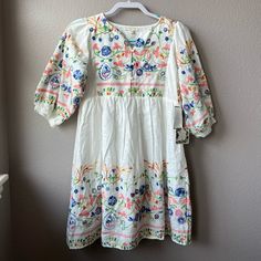 Chelsea And Violet Brand Kids Xl- Could Fit An Adult Xs Linen Embroidered Dress Brand New With Tags Cute Multicolor Embroidered Spring Dress, Cute White Dress With Floral Embroidery, Cute Multicolor Embroidery Spring Dresses, Casual Spring Embroidered Dress, Casual Spring Dress With Multicolor Embroidery, Rose Gold Party Dress, Girls Chambray Dress, Summertime Dresses, Gold Party Dress