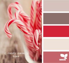 candy canes are in a glass with red and gray stripes on the side, along with a color palette