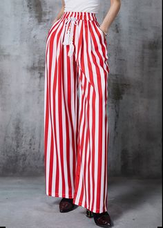 Red Striped Cotton Wide Leg Pants Tasseled SummerFabric: Cotton BlendedSize Fit: This garment fits true to size.Length: Size M measures 40.17"from waist to hem.Waist:Fitted - elastic waist allows stretch Hip: Loosely Fitted. room for hips. Hand Wash Cold. Spring Casual Pants With Tassels, Casual Spring Pants With Tassels, Red Wide Leg Pants For Beach, Casual Spring Tassel Pants, Red Trousers For Beach, Red Wide-leg Beach Pants, High Waist Casual Bottoms With Tassels, Casual High-waist Bottoms With Tassels, Wide Leg Bottoms With Tassels