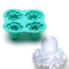 two plastic molds with an octopus design on the bottom and one in the middle