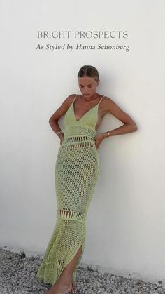 Embrace the sun in our unique Luana Dress, exposing all the wonders of a sheer silhouette. As knitted motifs give way to coastal fantasies, adorn your curves in this floor-length garment, complete with intricately knitted motifs. A low-dipped back further accentuates the look, available in the shade of Lime. Crochet Gown Dress, Knit Dress Beach, Tulum Club Outfit, Tropical Vacation Dress, Green Crochet Outfit, Summer Party Outfit Dressy, Crochet Vacation Outfit, Crochet Dress Outfit Summer, Catamaran Outfit