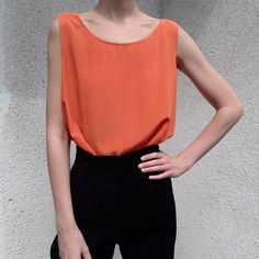 Vintage 100% Silk Sleeveless Top Orange - Etsy Silk Sleeveless Top, Silk Button Up, Horizontal Lines, Light Coral, Beautiful Blouses, Top Vintage, Womens Blouses, Silk Blouse, Vintage Tops