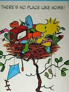 there's no place like home poster with snoopy in the basket on top