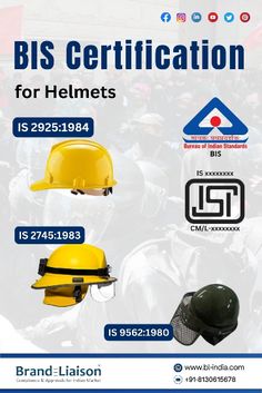 an advertisement for a construction company with helmets