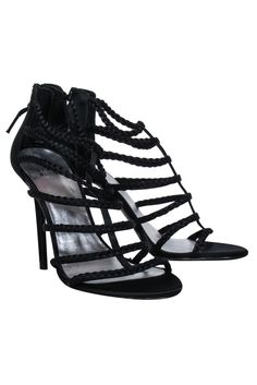 Current Boutique-Stuart Weitzman - Black Braided Strappy Sandal Heels Sz 8 Strappy Sandals With Padded Heel For Cocktail, Evening Strappy Heels With Reinforced Heel, Strappy Heels With Reinforced Heel For Evening, French Girl Chic, Chic Heels, Chic Shop, Sandal Heels, Buy Shoes Online, Strappy Sandals Heels