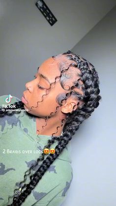 two feed in braids over locs - #locstyles #braids #blackgirl 2 Braid Loc Style, Feed In Braids Over Locs, Knotless Braids Over Locs, Two Feed In Braids, Braids Over Locs, Weave Hairstyles Braided, Natural Braided Hairstyles, Feed In Braids, Bad Gyal