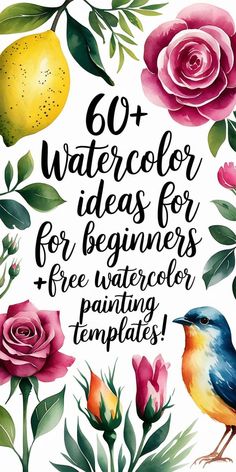 watercolor ideas for beginners with flowers and birds