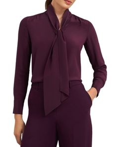 Hobbs London Mimi Blouse Elegant Silk Top For Business, Chic Silk Business Blouse, Chic Silk Blouse For Business, Elegant Business Blouse For Fall, Elegant Tie Neck Blouse For Semi-formal Occasions, Elegant Tie Neck Blouse For Semi-formal Events, Elegant Semi-formal Tie Neck Blouse, Elegant Silk Blouse For Office, Elegant Fitted Tie Neck Blouse