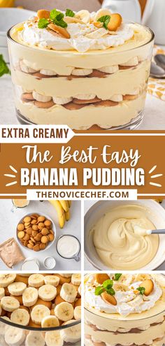 the best easy banana pudding recipe is in this photo collage and it's ready to be eaten