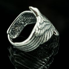 RAVEN Silver Ring. -Material: sterling silver -Weight depends on the size, approx.: 6 g Gothic Silver Ring As A Gift, Silver Gothic Rings For Gifts, Gothic Silver Rings For Gifting, Gothic Silver Rings For Gifts, Gothic Winged Jewelry Gift, Gothic Winged Jewelry For Gifts, Silver Gothic Rings In Metal, Gothic Sterling Silver Open Ring, Gothic Sterling Silver Open Ring Jewelry