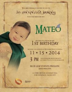 a birthday card with a photo of a baby on it's front and the words mateo written in green